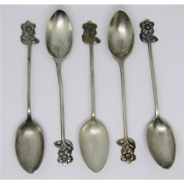 5-VINTAGE STERLING SPOONS WITH FLOWER TIPS