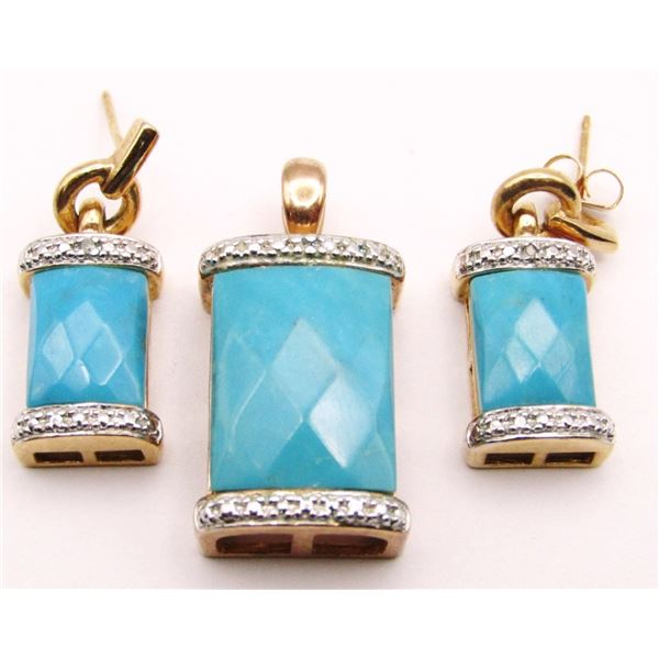 SET! STERLING GOLD TONED PENDANT WITH TURQUOISE