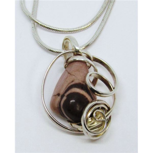 STERLING PENDANT WITH POLISHED NATURAL STONE