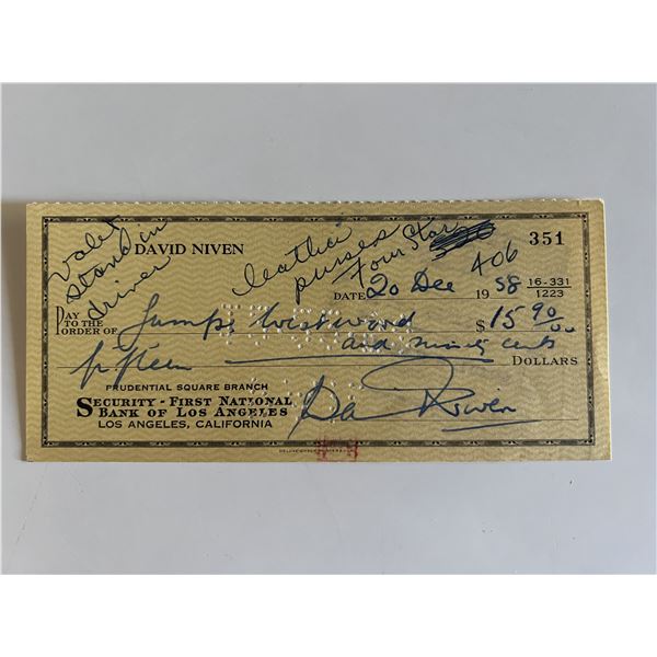 David Niven signed check