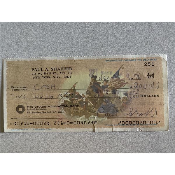 Paul Shaffer signed check