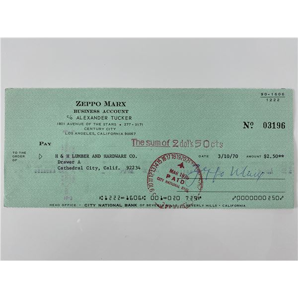 Zeppo Marx signed check