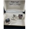 Image 2 : Vintage Pontiac Cufflinks and Tie Pin in Original Box with Flask