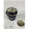 Image 2 : Antique Hand DecoratedCobalt Blue Biscuit Barrel with Hallmarked Silver Lid and Handle