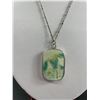 Image 2 : Ming Dynasty Porcelaine Pendant w/Sterling Silver Around Frame & .925 Chain 18"