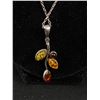 Image 2 : Vintage Sterling Silver w/4 Genuine Amber Stones Pendant Necklace, .925 Marked Tiffany Chain