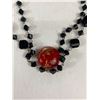 Image 2 : Extra Long Black Glass w/Red Murano Glass w/Gold Flakes Bead Necklace