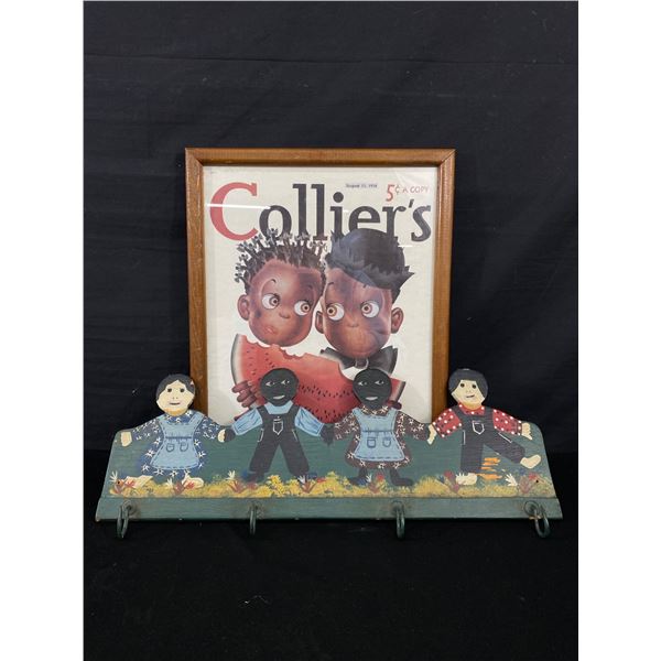 Vintage Lot. Collier's Framed Print Approx 12 x15  & Key/Utensil Holder Black Americana