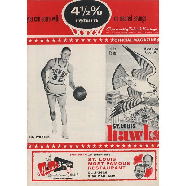 St. Louis Hawks Vintage Basketball Program with Len Wilkens signed note