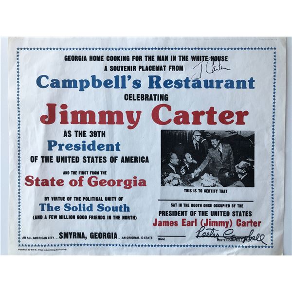 Jimmy Carter signed souvenir placemat