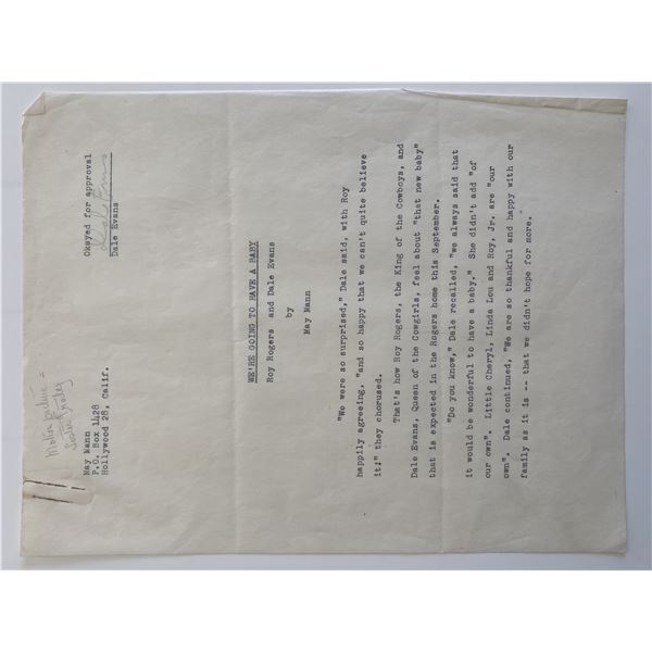 Dale Evans signed document