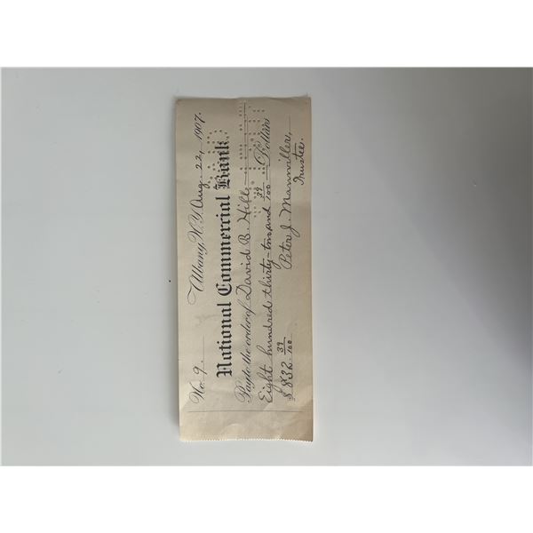 Governor of New York David B. Hill signed check