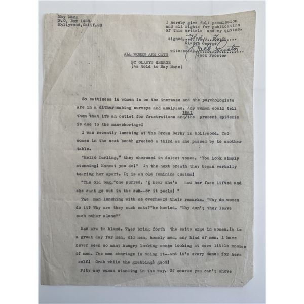 Gladys George signed document