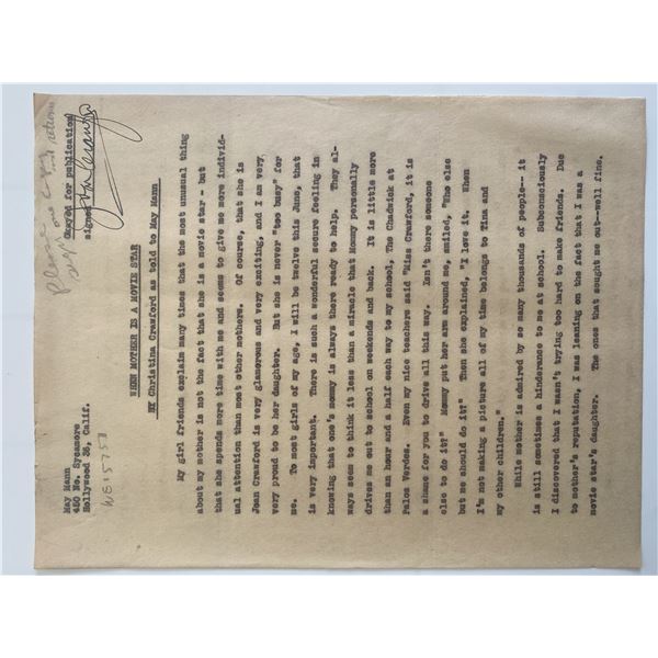 Joan Crawford signed document