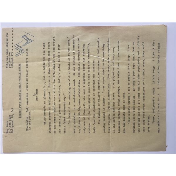 Wallace Beery signed document