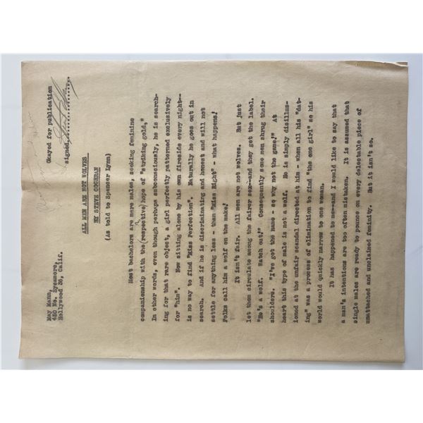 Steve Cochran signed document