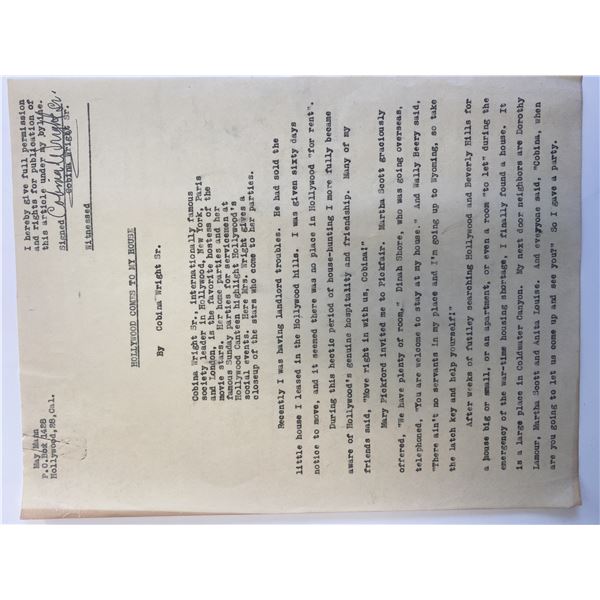 Corbin Wright Sr. signed document