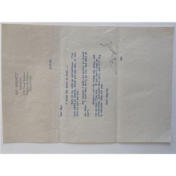 Bev Barnett signed letter and document