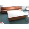 Image 1 : Teak mid century modern, queen sized bed frame with 119" wide headboard with two attached night stan