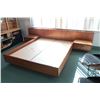 Image 2 : Teak mid century modern, queen sized bed frame with 119" wide headboard with two attached night stan