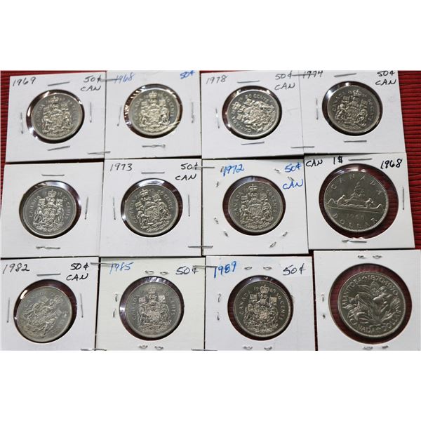 Selection of Canadian coins including ten 50 cent pieces ranging 1968 ...