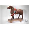 Image 1 : Antique horse pull toy with leather saddle 20" in height