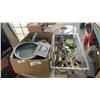 Image 1 : BOX AND TRAY OF ESTATE GOODS AND ELECTRICAL HARDWARE