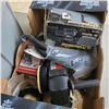 Image 2 : BOX OF PALM SANDER, 6" POLISHER, RIGHT ANGLE ATTACHMENT AND TOTE OF WHEELS