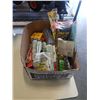 Image 1 : BOX AND TRAY OF ELECTRICAL TAPE, BUG TRAPS, FILTERS, SHOP SUPPLIES