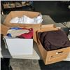 Image 1 : 3 BOXES OF VARIOUS FABRIC AND JEANS