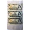 Image 2 : 3 CANADIAN 1973 1 DOLLAR BILLS - LAST ISSUES