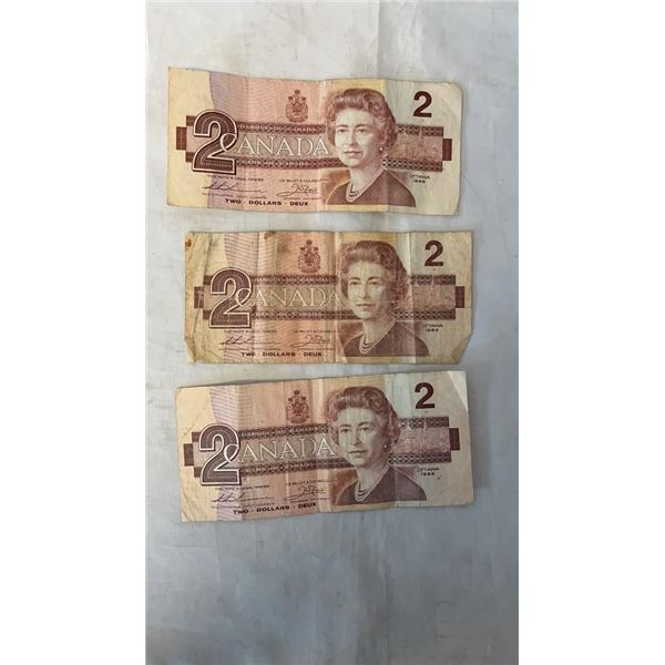 3 CANADIAN 1986 2 DOLLAR BILLS LAST ISSUES 3 CANADIAN 1986 2 DOLLAR BILLS LAST ISSUES