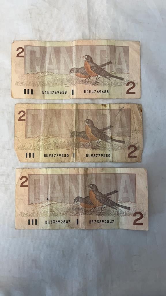 3 CANADIAN 1986 2 DOLLAR BILLS LAST ISSUES 3-canadian-1986-2-dollar-bills-last-issues