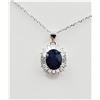 Image 1 : STERLING SILVER 10.4MM X 7.9MM NATURAL SAPPHIRE (3.36CTS) & CZ PENDANT WITH STERLING SILVER CHAIN, W
