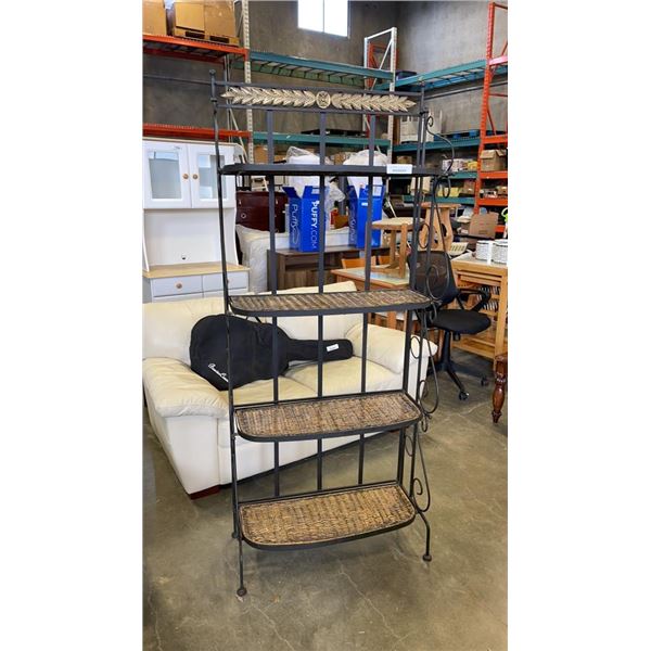 4 TIER IRON AND WICKER FOLDING RACK