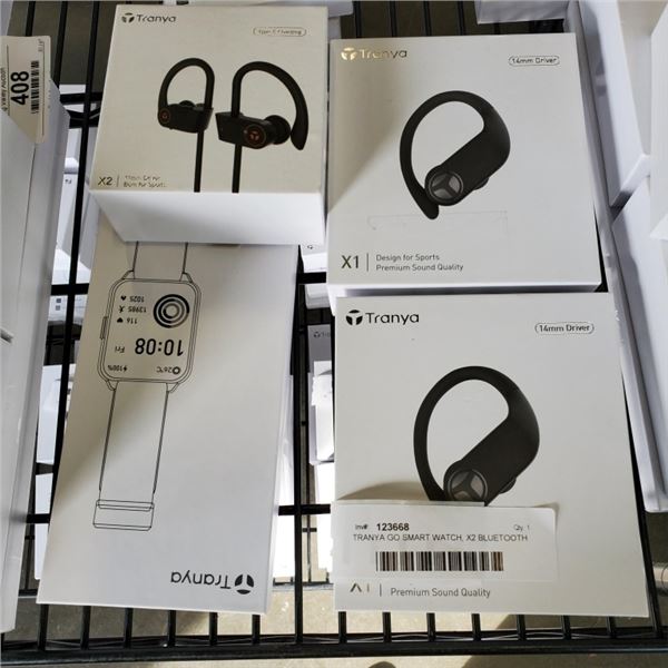 TRANYA GO SMART WATCH, X2 BLUETOOTH SPORT EARBUDS AND X1 WIRELESS SPORT EARBUDS