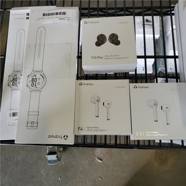 2 TRANYA S2 SMART WATCHES, 2 PAIRS F4 WIRELESS EARBUDS AND T10 PRO WIRELESS EARBUDS