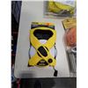 Image 2 : NEW OLD STOCK STANLEY 100 FOOT MEASURING TAPE, 27 FOOT RATCHET TIE DOWN AND 6000LB TOW CABLE