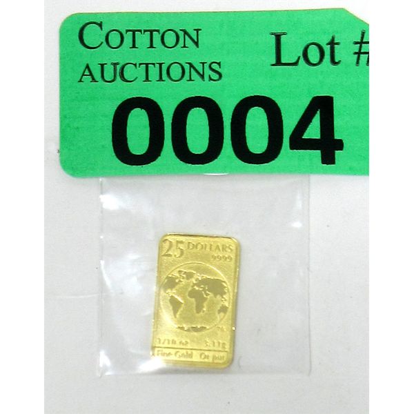 1/10 Oz .9999 Fine Gold 2020 Canada $25 Legal Tender Bar