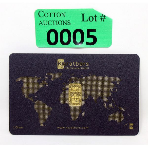 1 Gram .9999 Fine Gold Serial Numbered Karat Bar in Assay Card 