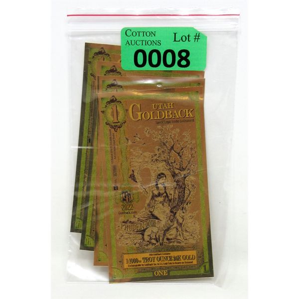 4 x 1/1000 Oz .999 Fine Gold Utah Gold Backs