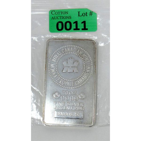 10 Oz .9999 Silver Royal Canadian Mint Serial Numbered Bar 