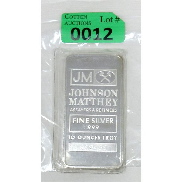 10 Oz .999 Silver Johnson Matthey Bar 