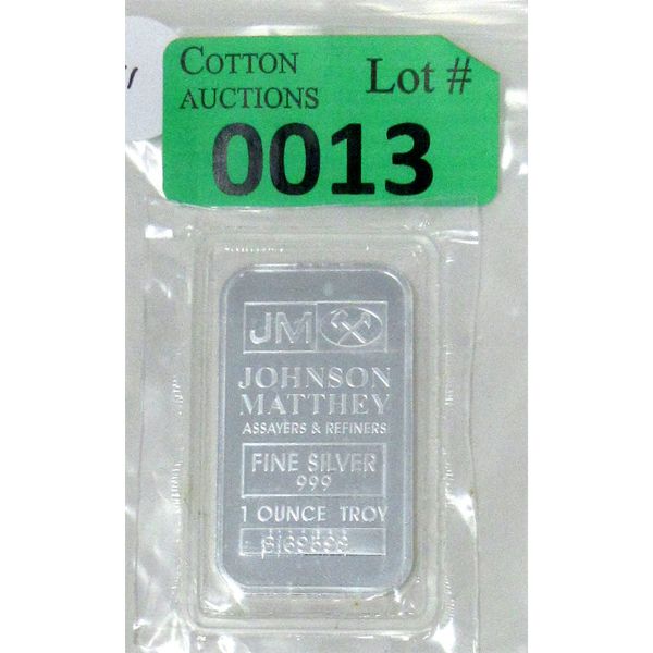 1 Oz .999 Silver Johnson Matthey Bar 