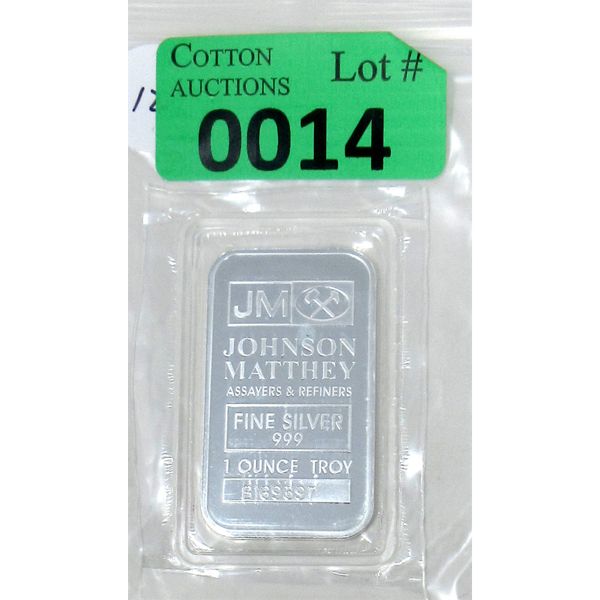 1 Oz .999 Silver Johnson Matthey Bar 