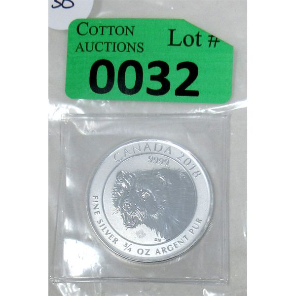 3/4 Oz .9999 Silver 2018 Canada Wolverine Coin 
