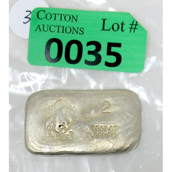 2 Oz .999 Silver Hand Poured/Stamped Buffalo Bar 