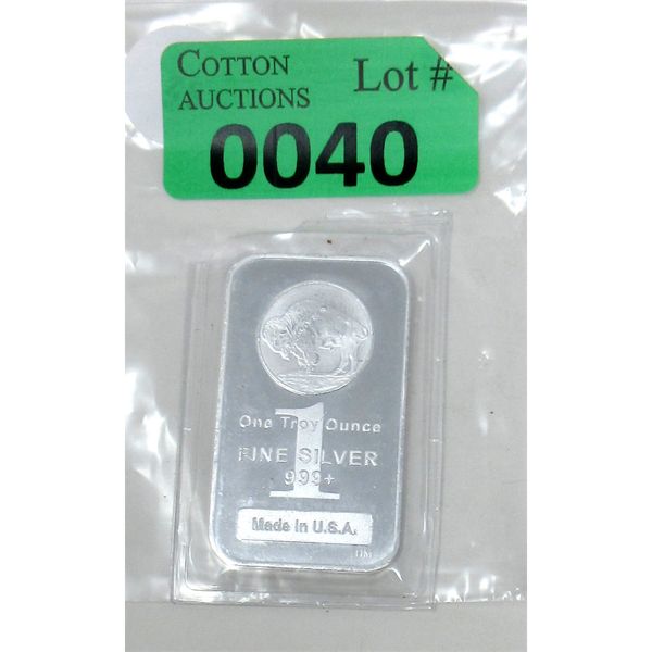 1 Oz .999+ Silver USA Buffalo Bar 