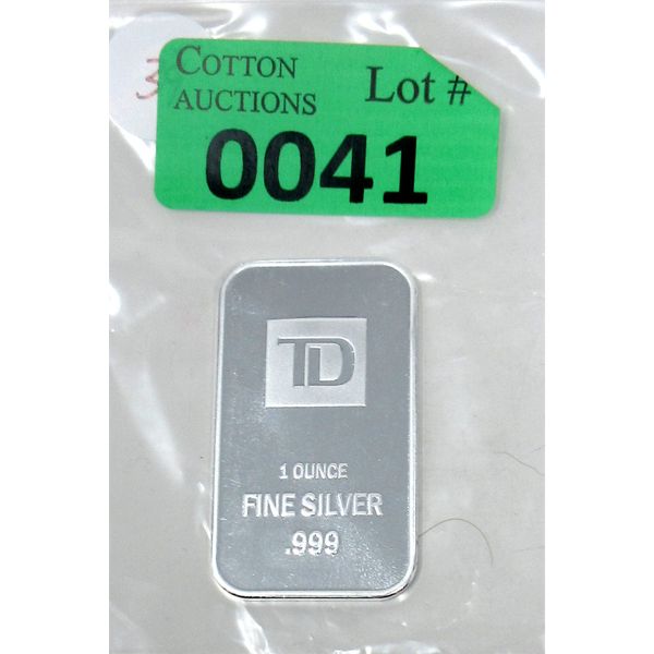 1 Oz .999 Silver TD Bank Investor Bar 