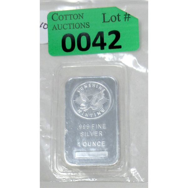 1 Oz .999 Silver Sunshine Minting Bar with Decoder Back 